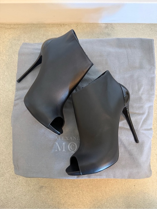 Alexander McQueen Shoes - Alexander McQueen Black Leather Peep-Toe Stiletto Booties. 36. Like New.